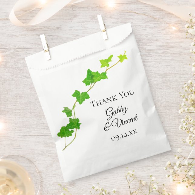 Green English Ivy Vine Foliage Wedding Favor Bag (Clipped)