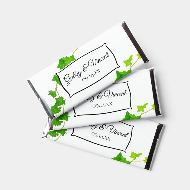 Green English Ivy Vine Foliage Wedding Hershey Bar Favors (Front)