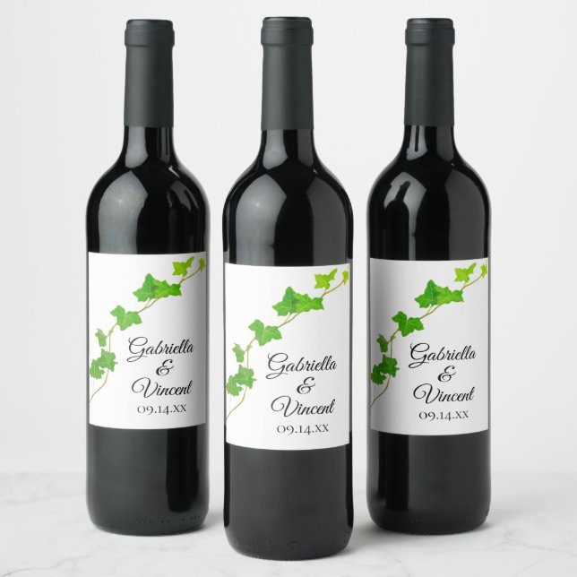 Green English Ivy Vine Foliage Wedding Wine Label (Bottles)