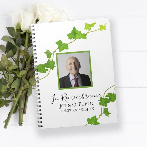 Green English Ivy Vine Funeral Memorial Guest Book