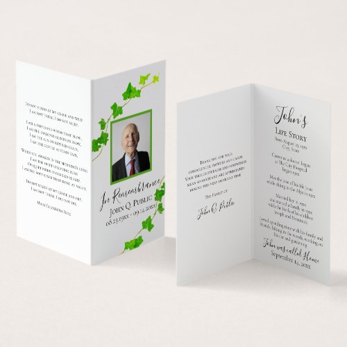 Green English Ivy Vine Funeral Memorial Prayer Business Card