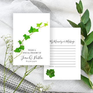 Green English Ivy Vine Share Memory Funeral  Note Card