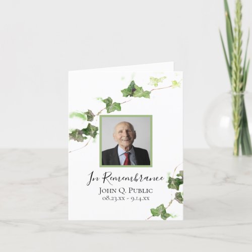 Green English Ivy Vine Watercolor Funeral Sympathy Thank You Card