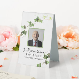 Green English Ivy Vine Watercolor Funeral Table Tent