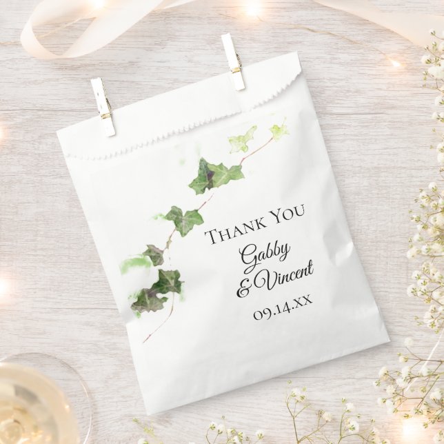 Green English Ivy Vine Watercolor Wedding Favor Bag (Clipped)