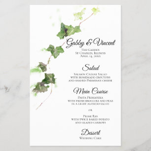Green English Ivy Vine Watercolor Wedding Menu Flyer