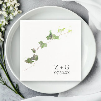Green English Ivy Vine Watercolor Wedding Napkins