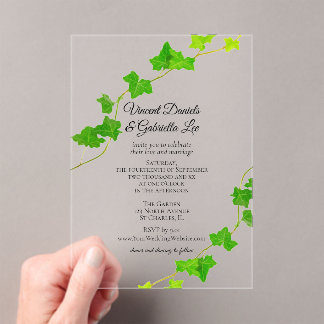 Green English Ivy Vine Wedding Acrylic Invitations