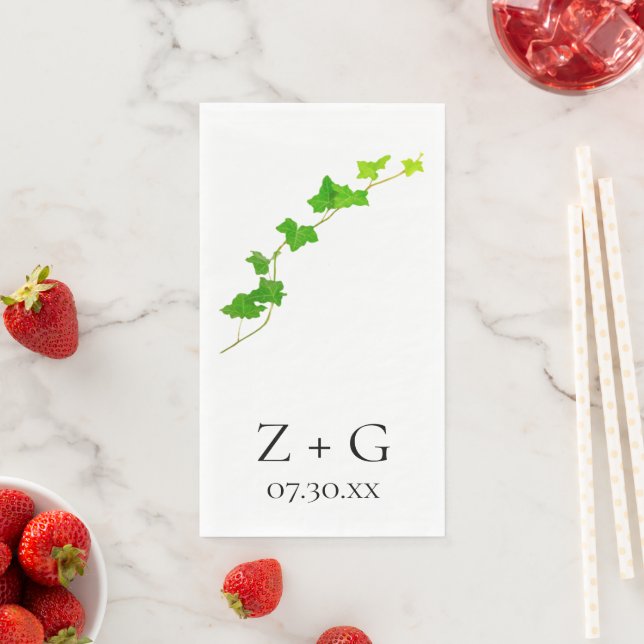 Green English Ivy Vine Wedding Paper Guest Towels (Insitu)