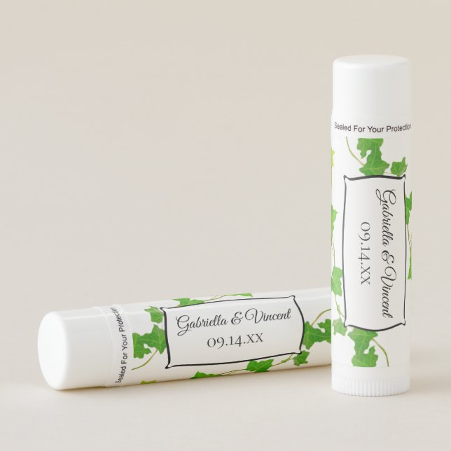 Green English Ivy Vines and Foliage Wedding Lip Balm (Front)