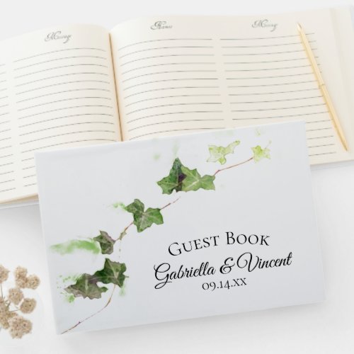Green English Ivy Vines Watercolor Wedding Guest Book