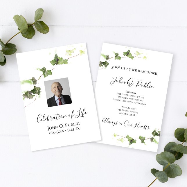 Green English Ivy Watercolor Celebration of Life Invitation (Creator Uploaded)
