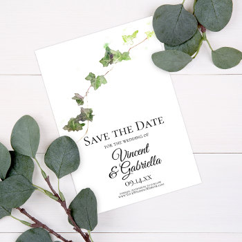 Green English Ivy Watercolor Wedding Save The Date by loraseverson at Zazzle