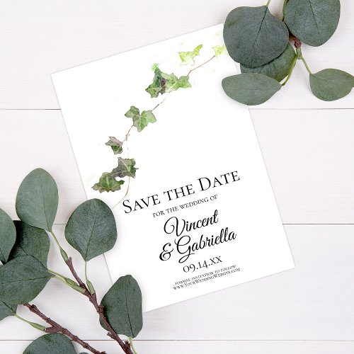Green English Ivy Watercolor Wedding Save the Date