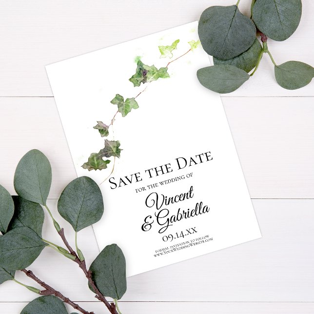 Green English Ivy Watercolor Wedding Save the Date (Creator Uploaded)