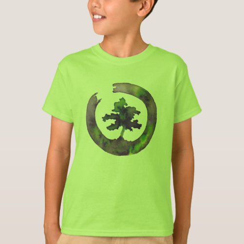 Green Enso Bonsai Circle Kids T_Shirt