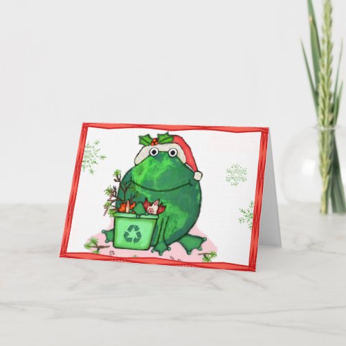 Green Environment Christmas Santa Frog Card
