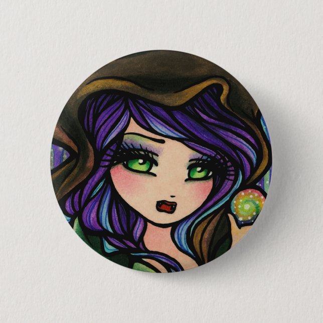 Green Envy Forest Cape Crystal Ball Girl Fantasy Button (Front)