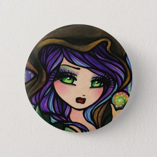Green Envy Forest Cape Crystal Ball Girl Fantasy Button