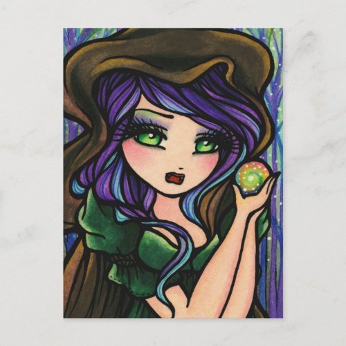 Green Envy Magic Forest Fantasy Art Girl Postcard