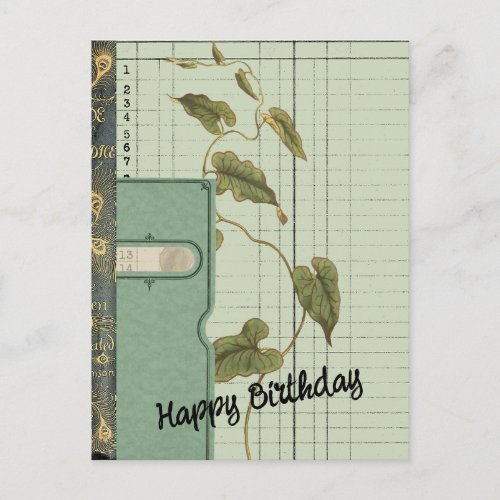 Green Ephemera Collage Happy Birthday Postcard