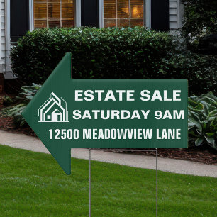 Green Estate Sale Custom Address Arrow Yard Sign