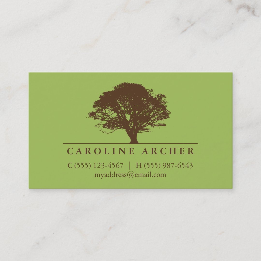 Green eternal oak tree elegant style nature business card | Zazzle