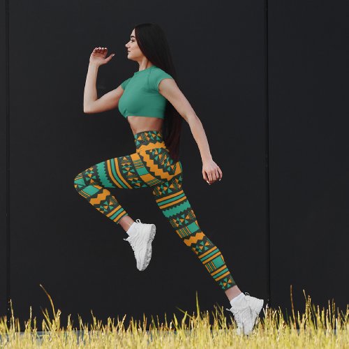 Green Ethnic Aztec Capri Leggings