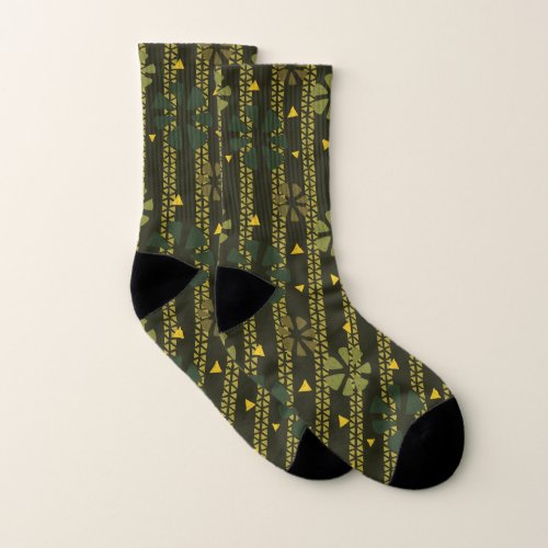 Green Ethnic Print African Striped Socks