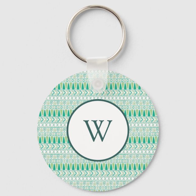 Green Ethnical Pattern design Keychain (Front)