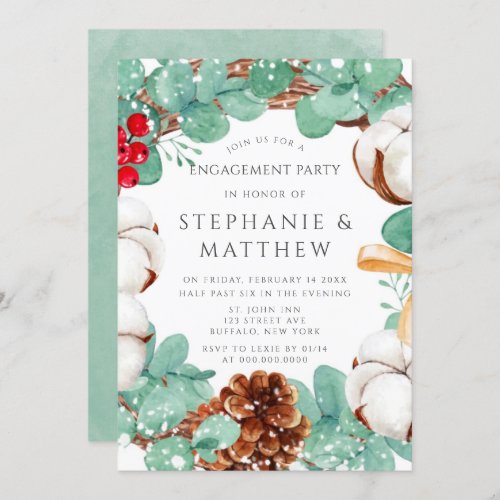 Green Eucalyptus and Cotton Engagement Party Invit Invitation