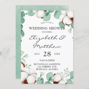 Green Eucalyptus and Cotton Wedding Shower Invitation