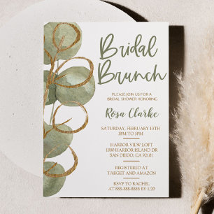 Green Eucalyptus and Gold Foil Bridal Brunch Invitation