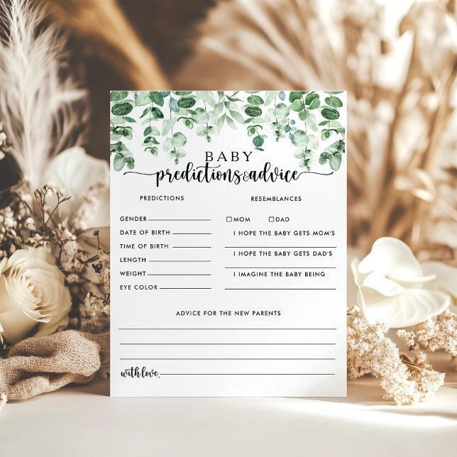 Green Eucalyptus Baby Predictions and Advice Cards (Creator Uploaded)