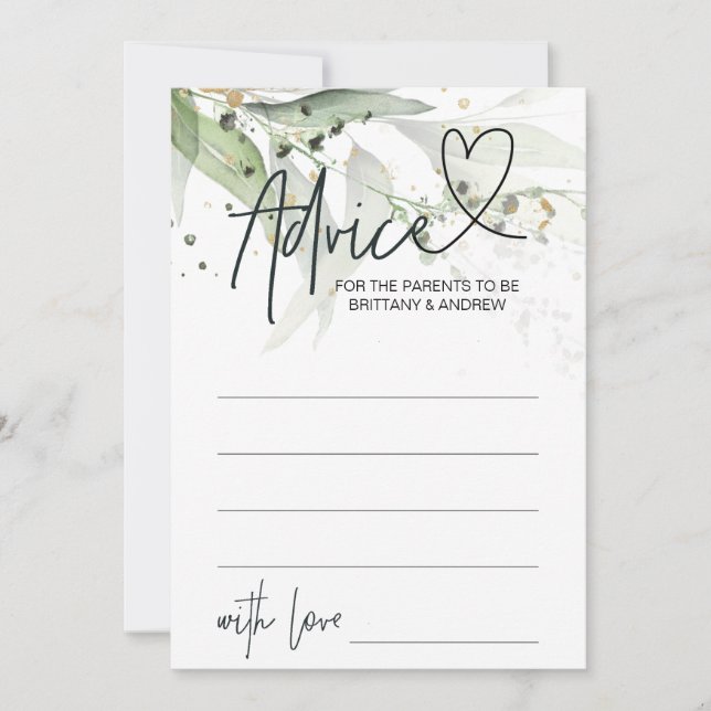 Green Eucalyptus Baby Shower Advice Game Card (Front)