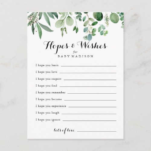 Green Eucalyptus Baby Shower Hopes  Wishes Card