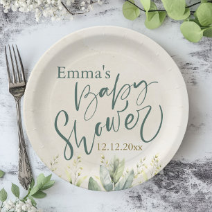 Green Eucalyptus Baby Shower Paper Plates