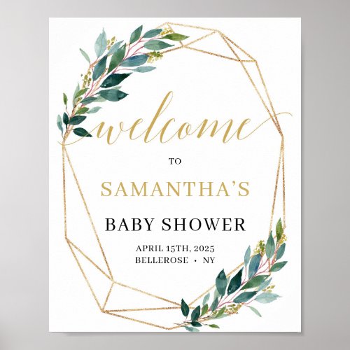Green eucalyptus boho baby shower welcome sign