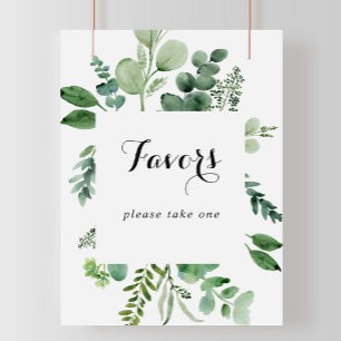 Green Eucalyptus Botanical Calligraphy Favors Sign