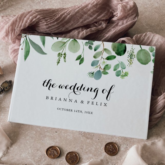 Green Eucalyptus Botanical Calligraphy Wedding Guest Book (Creator Uploaded)