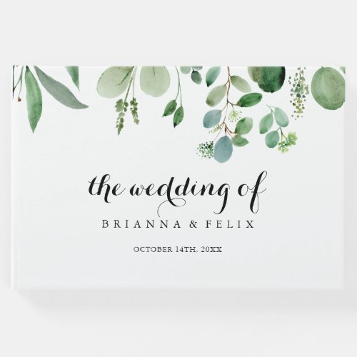 Green Eucalyptus Botanical Calligraphy Wedding Guest Book