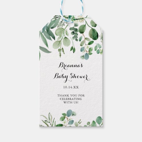 Green Eucalyptus Botanical Foliage Baby Shower Gift Tags