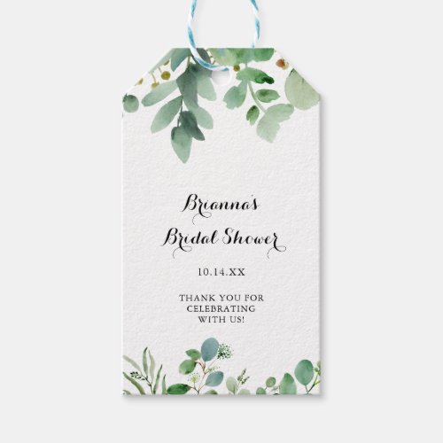 Green Eucalyptus Botanical Foliage Bridal Shower Gift Tags