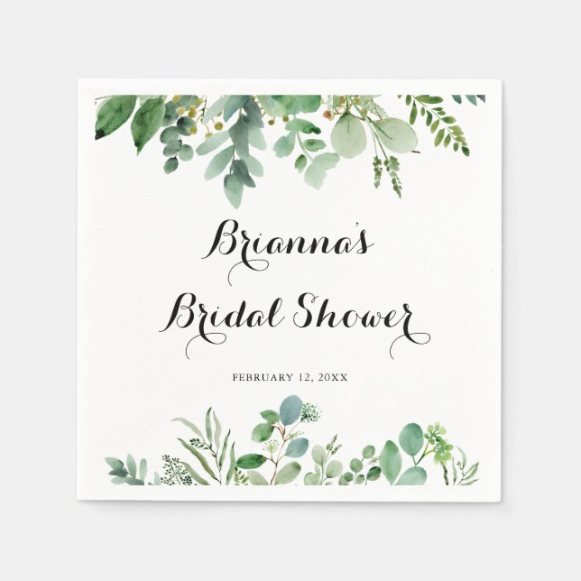Green Eucalyptus Botanical Foliage Bridal Shower Napkins (Front)