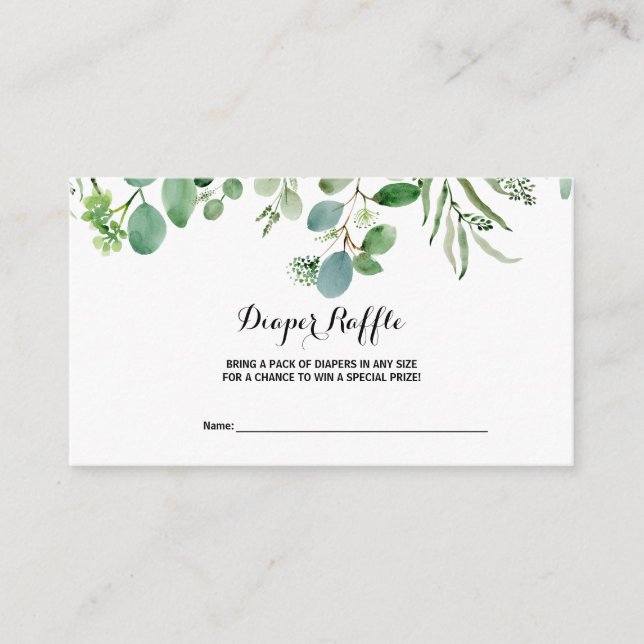 Green Eucalyptus Botanical Foliage Diaper Raffle Enclosure Card (Front)