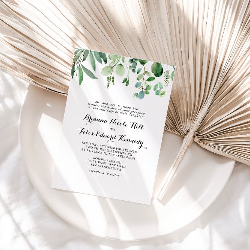 Green Eucalyptus Botanical Foliage Formal Wedding Invitation