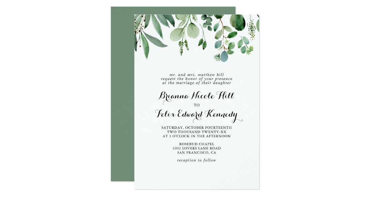 Green Eucalyptus Botanical Foliage Formal Wedding Invitation | Zazzle.com