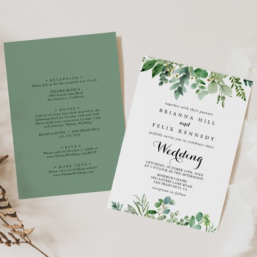 Green Eucalyptus Botanical Front  Back Wedding Invitation