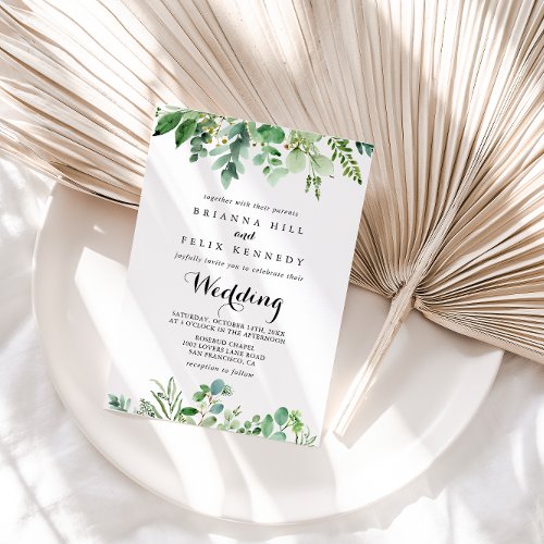 Green Eucalyptus Botanical Front  Back Wedding  Invitation