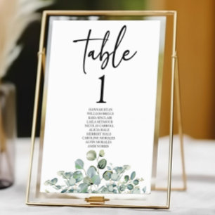 Green Eucalyptus Botanical Garden Leaves Wedding Table Number